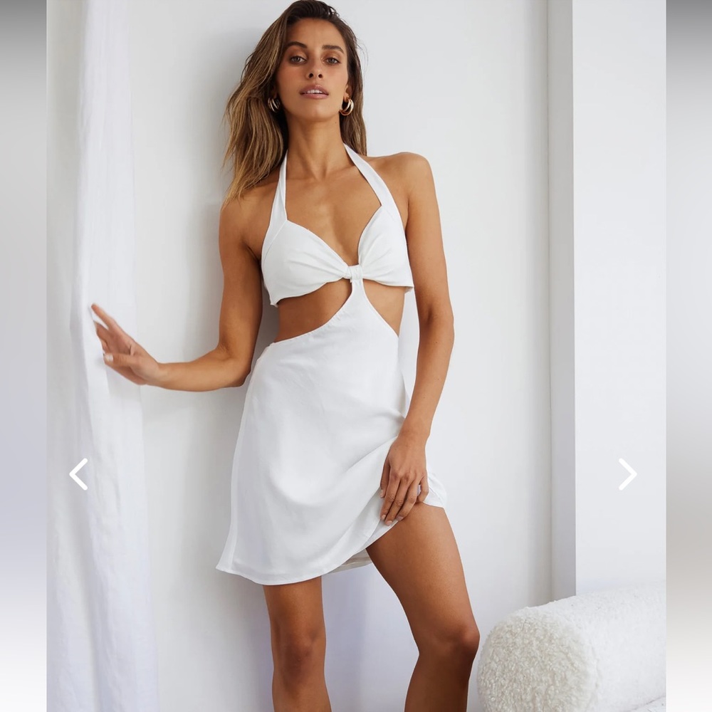 Acapulco halterneck tie-up back satin mini dress white